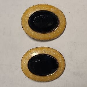 Vintage Enamel & Black Stone Clip Earrings